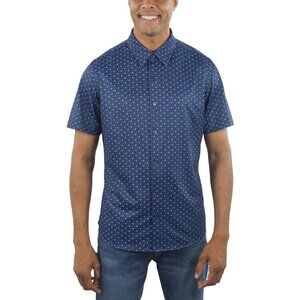NEW Jachs New York Men's L Blue Short Sleeve Button up Shirt Stretch Pattern